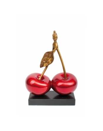 Paire de cerises rouges brillants sur socle noir