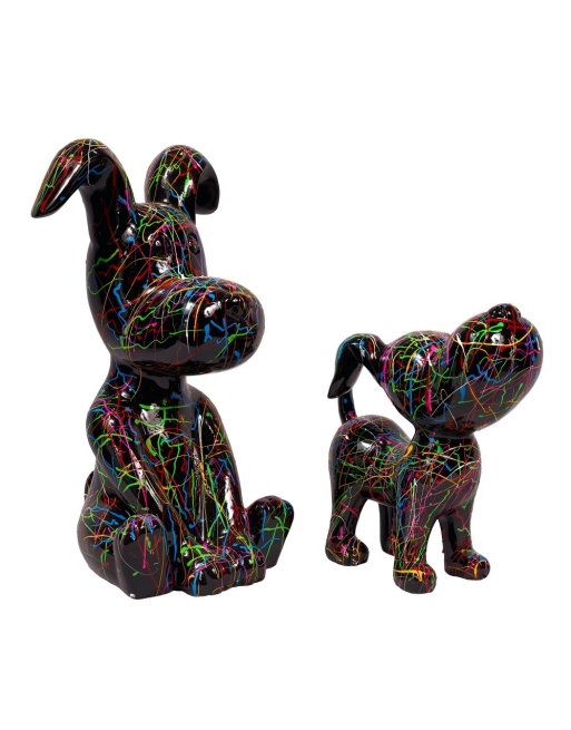 Set de 2 chiens noirs aux lignes colorées