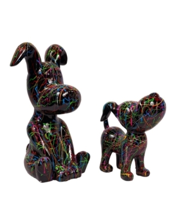 Set de 2 chiens noirs aux lignes colorées