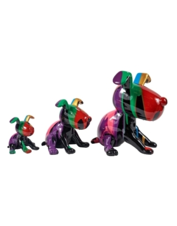 Set de 3 chiens assis multicolores de taille croissante