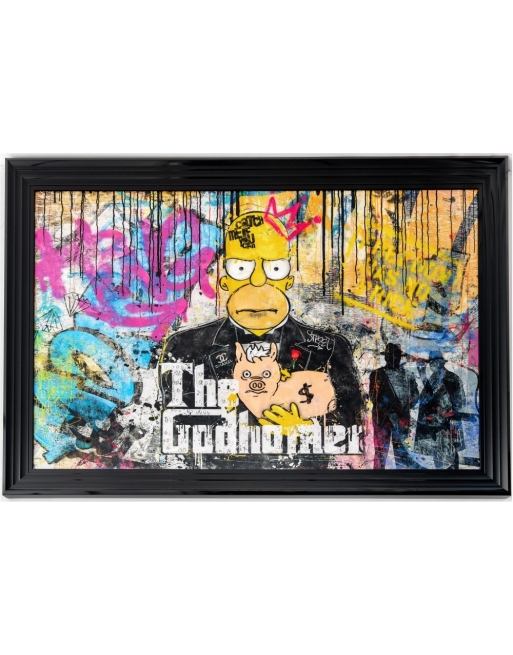 Tableau de décoration contemporaine encadré représentant la star du célèbre dessin animé "Les Simpson".