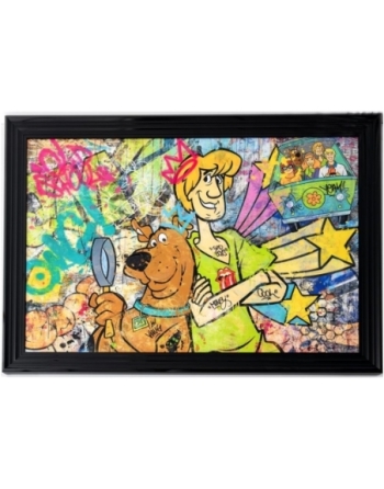 Tableau de décoration contemporaine encadré représentant le célèbre duo de dessin animé Scooby et Samy.