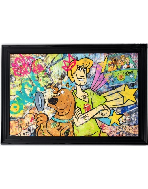 Tableau de décoration contemporaine encadré représentant le célèbre duo de dessin animé Scooby et Samy.