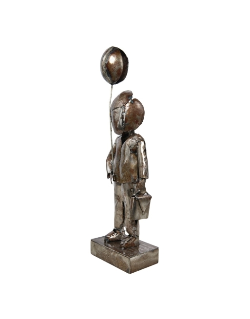 Originale statuette entièrement en métal représentant un bonhomme au ballon.