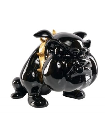 Chien Bulldog noir avec collier or