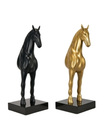 Set de 2 majestueux chevaux or et noir sur leur socle noir.