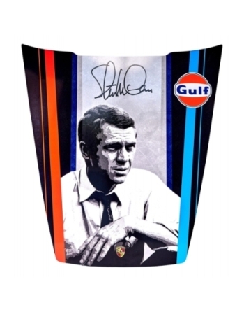 Magnifique capot de voiture représentant l'image et la signature du célèbre Steve Mc Queen.