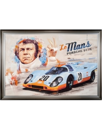 Voiture de course Gulf de Steve McQueen sur tableau encadré.