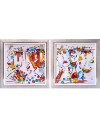 Set de 2 peintures sur plexiglass représentant les visages dans le style du cubisme.