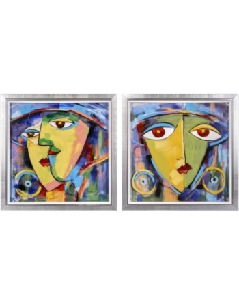 Set de 2 peintures sur plexiglass encadrées représentant le visage féminie sous le style du cubisme.