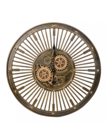 Horloge couleur bronze avec engrenages en relief.